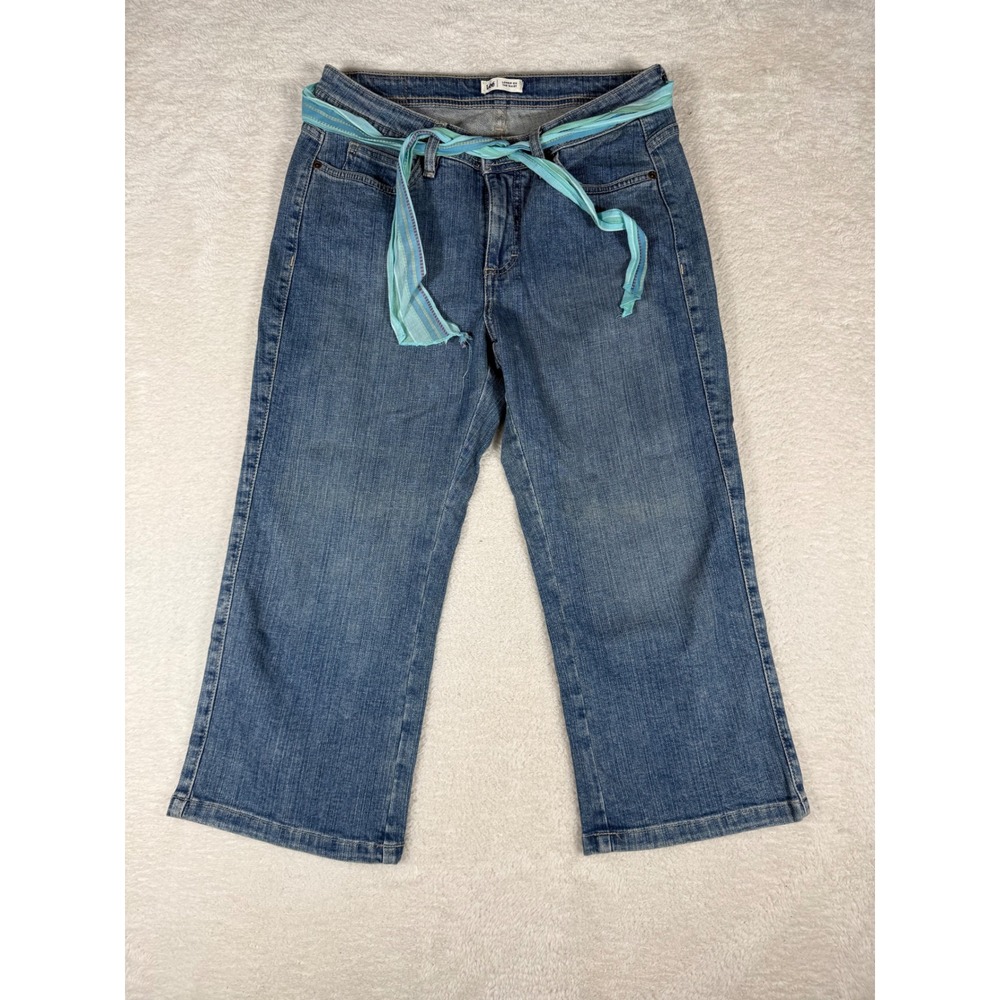 Lee Cropped‎ Jeans Womens 30 Medium Blue Excellent Ribbon Belt Y2K Boho Capri